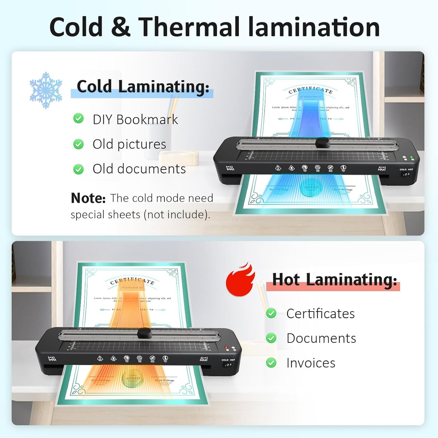Raycial 13 Inch Laminator Machine - A3 Hot and Cold Laminating Machine

Raycial Laminator Machine Set with 50 Laminating Sheets, Paper Cutter and Corner Rounder

Raycial 11x17 A3 Laminator Machine for Classroom and Home Office Use

Raycial Laminator ABS Jam Release Button for Easy Paper Jam Removal

Raycial Laminator Built-In Paper Cutter for A3 A4 A5 A6 Pouches

Raycial Corner Rounder Tool for Smooth Rounded Laminated Edges

Raycial Thermal Laminating Sheets 50-Pack in A3 A4 A5 A6 Sizes

Raycial Laminator 