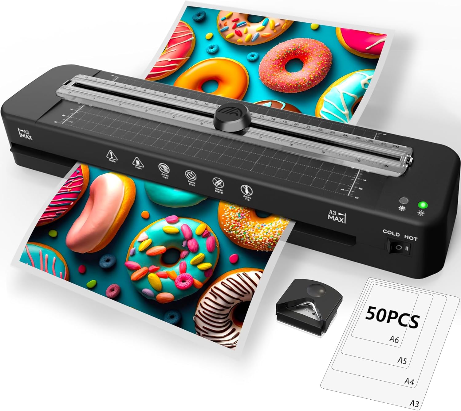 Raycial 13 Inch Laminator Machine - A3 Hot and Cold Laminating Machine

Raycial Laminator Machine Set with 50 Laminating Sheets, Paper Cutter and Corner Rounder

Raycial 11x17 A3 Laminator Machine for Classroom and Home Office Use

Raycial Laminator ABS Jam Release Button for Easy Paper Jam Removal

Raycial Laminator Built-In Paper Cutter for A3 A4 A5 A6 Pouches

Raycial Corner Rounder Tool for Smooth Rounded Laminated Edges

Raycial Thermal Laminating Sheets 50-Pack in A3 A4 A5 A6 Sizes

Raycial Laminator 